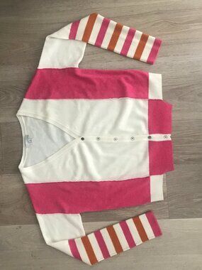 Collaboration 5 Gauge Cashmere Cardigan Color Block Org.$400 Pink/Cream Med